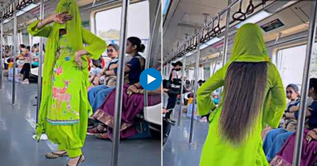 Desi aunty did pole dance wearing veil in Delhi metro