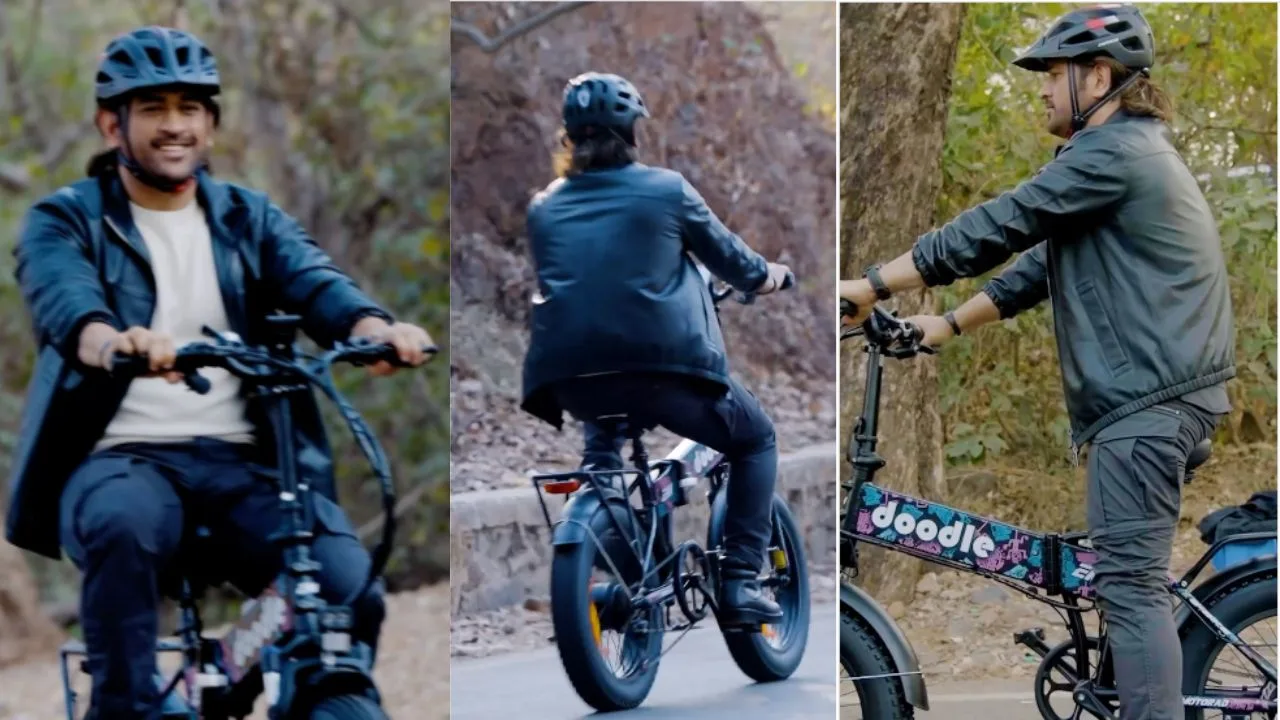 MS Dhoni Riding Foldable Electric Cycle Made In India